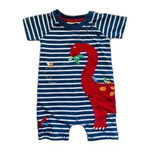JoJo Maman Bebe Stripe Applique Dinosaur Bugs Short Romper Size 3-6 months